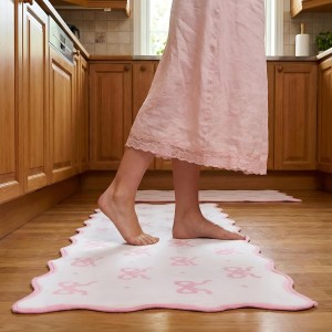 Tinideya Pink Bow Kitchen Rug Mat Set of 2 Scalloped Cute Non Slip Short Plush Kitchen Rug Coquette Aesthetic Room Decor Preppy Carpet Mat for Office Floor Sink Laundry 17