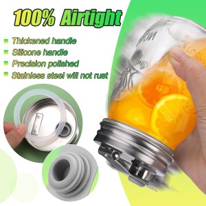 Mason Jar Pour Spout Lid Stainless Steel, Regular Mouth Pour Spout Flip Cap Lids for Mason Jars, Anticracking Leak Proof Seal Cover Airtight for Drinking Salad Dressing & Food Storing(2PCS)