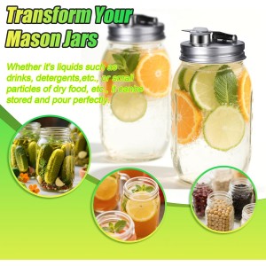Mason Jar Pour Spout Lid Stainless Steel, Regular Mouth Pour Spout Flip Cap Lids for Mason Jars, Anticracking Leak Proof Seal Cover Airtight for Drinking Salad Dressing & Food Storing(2PCS)