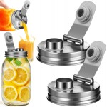 Mason Jar Pour Spout Lid Stainless Steel, Regular Mouth Pour Spout Flip Cap Lids for Mason Jars, Anticracking Leak Proof Seal Cover Airtight for Drinking Salad Dressing & Food Storing(2PCS)