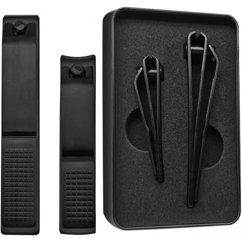 Nail Clippers Set Sharp Black Nail Cutter Fingernail Toenail Clipper with Case Large and Small 2 Piece (Black case)