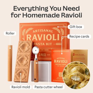 Cooking Gift Set Co. Artisanal Ravioli Maker Press, Wooden Ravioli Mold & Pasta Maker, Ravioli Press, Pasta Cutter Wheel, Ravioli Maker Tool, Guide Pasta Making Tools Set for Homemade Pasta (3 Piece)
