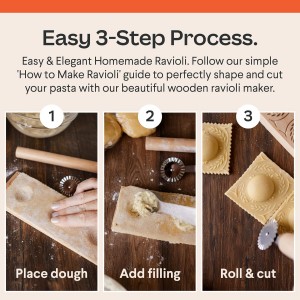 Cooking Gift Set Co. Artisanal Ravioli Maker Press, Wooden Ravioli Mold & Pasta Maker, Ravioli Press, Pasta Cutter Wheel, Ravioli Maker Tool, Guide Pasta Making Tools Set for Homemade Pasta (3 Piece)