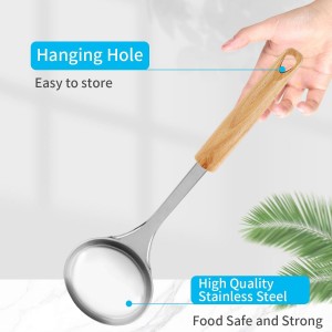 Keewah Cooking Utensil Set, 8 Piece, Stainless steel with Wood Handle