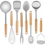Keewah Cooking Utensil Set, 8 Piece, Stainless steel with Wood Handle