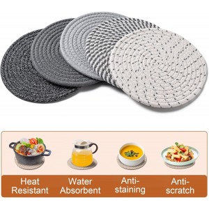 7 Inch Trivets for Hot Dishes, Pots and Pans, 5 Heat Resistant Pot Holders for Kitchen, Home Essentials, Hot Pads for Countertop and Table, Farmhouse Decor Vase Mats, Gray