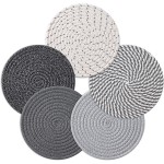 7 Inch Trivets for Hot Dishes, Pots and Pans, 5 Heat Resistant Pot Holders for Kitchen, Home Essentials, Hot Pads for Countertop and Table, Farmhouse Decor Vase Mats, Gray