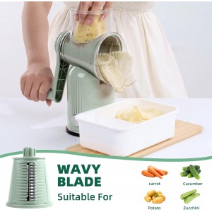 Rotary Cheese Grater with Handle, Vegetable Shredder with 5 Replaceable Blades & Strong Suction Base, Round Food Slicer & Chopper for Kitchen Fruit Vegetables Nuts with Blade Storage Box (Green)