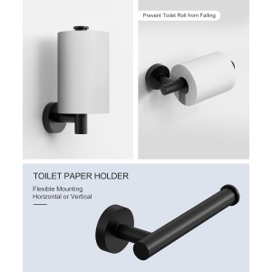 Matte Black Bathroom Hardware Accessories Set 5 Pcs SUS304 Stainless Steel Towel Rack and Toilet Paper Holder Set 26 Inch Towel Bar Set Wall Mounted by HOMEMYSTIQUE