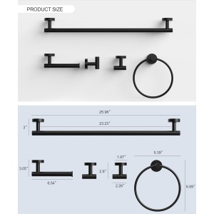 Matte Black Bathroom Hardware Accessories Set 5 Pcs SUS304 Stainless Steel Towel Rack and Toilet Paper Holder Set 26 Inch Towel Bar Set Wall Mounted by HOMEMYSTIQUE