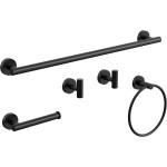 Matte Black Bathroom Hardware Accessories Set 5 Pcs SUS304 Stainless Steel Towel Rack and Toilet Paper Holder Set 26 Inch Towel Bar Set Wall Mounted by HOMEMYSTIQUE