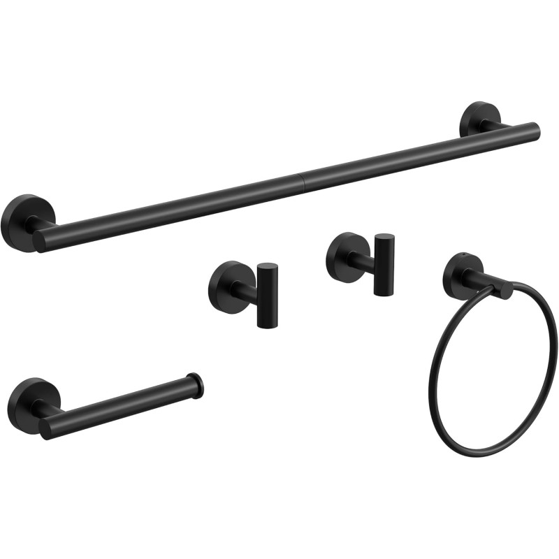 Matte Black Bathroom Hardware Accessories Set 5 Pcs SUS304 Stainless Steel Towel Rack and Toilet Paper Holder Set 26 Inch Towel Bar Set Wall Mounted by HOMEMYSTIQUE