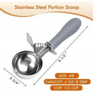 4 OZ Scoop, #8 Disher, Large Ice Cream Scoop with Trigger, Muffin Scoop, Large Cookie Scoops for Baking, Grey Handle, With Trigger for Portion Control