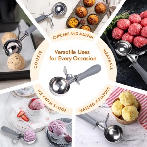 4 OZ Scoop, #8 Disher, Large Ice Cream Scoop with Trigger, Muffin Scoop, Large Cookie Scoops for Baking, Grey Handle, With Trigger for Portion Control