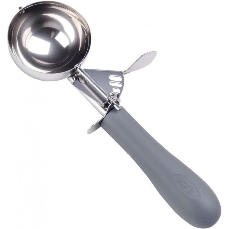 4 OZ Scoop, #8 Disher, Large Ice Cream Scoop with Trigger, Muffin Scoop, Large Cookie Scoops for Baking, Grey Handle, With Trigger for Portion Control