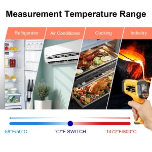 Ir Infrared Thermometer Gun -58°F to 1472°F with Backlit Display, Laser Temperature Gun with Adjustable Emissivity & Max and Min Measure, Dual Laser Targeting Temp Gun for Cooking, Pizza Oven, Engine