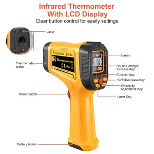 Ir Infrared Thermometer Gun -58°F to 1472°F with Backlit Display, Laser Temperature Gun with Adjustable Emissivity & Max and Min Measure, Dual Laser Targeting Temp Gun for Cooking, Pizza Oven, Engine