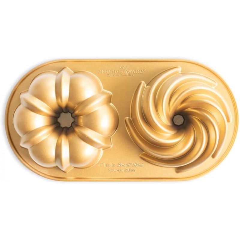 Nordic Ware Classic Bundt Duet, 5 Cups, Gold