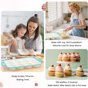 Silicone Muffin Pans for Baking 2 Pack, 2.6 Inch with Metal Reinforced Frame, Regular Size Nonstick Cupcake Pan 12 Cups for Baking Homemade Muffins, Dishwasher Safe BPA Free-Blue