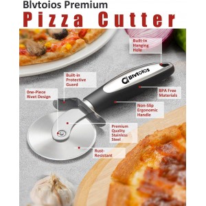 Premium Pizza Cutter, Multi-Purpose Stainless Steel Pizza Cutter Wheel with Non-Slip Soft Touch Handle, Perfect for Cutting Pizza, Dough and Pastry, Dishwasher Safe