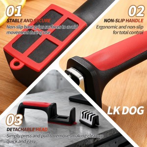 4-in-1 Kitchen Knife Sharpener, Professional Grade with Tungsten Steel and Ceramic Slots, Scissor Sharpening, Black/Red