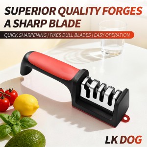 4-in-1 Kitchen Knife Sharpener, Professional Grade with Tungsten Steel and Ceramic Slots, Scissor Sharpening, Black/Red