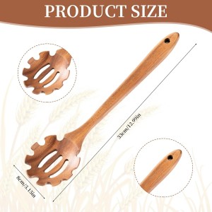 Pasta Spoon with Teeth Wooden Spoons for Cooking Acacia Wood Spaghetti Spoon Pasta Fork Noodle Scoop,Elaborately Polished Wooden Spaghetti Server with Teeth