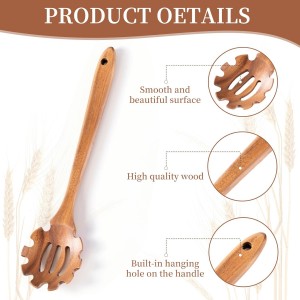 Pasta Spoon with Teeth Wooden Spoons for Cooking Acacia Wood Spaghetti Spoon Pasta Fork Noodle Scoop,Elaborately Polished Wooden Spaghetti Server with Teeth