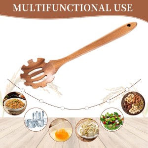 Pasta Spoon with Teeth Wooden Spoons for Cooking Acacia Wood Spaghetti Spoon Pasta Fork Noodle Scoop,Elaborately Polished Wooden Spaghetti Server with Teeth