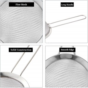 2 Pack Fine Mesh Strainers, Mini Stainless Steel Strainer with Handle for Kitchen, Metal Sieve Sifters for Straining Tea, Matcha, Cocktail, Juice and Coffee (8.6in 7.5in)
