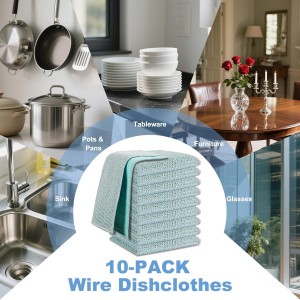 10pcs New Upgrade 2-Layer Microfiber Wire Dishcloth,Non-Scratch Wire Dishwashing Rags for Wet and Dry,Metal Scrubbers, Kitchen Miracle Cleaning Dish Rags for Cookware,Sinks, Dishes,Stove,Blue