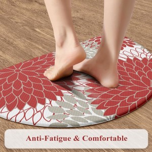 KIMODE Half Circle Kitchen Mats for Floor Cushioned Anti Fatigue,Semi Round Floral Boho Kitchen Rug Non Slip,Waterproof Padded Kitchen Floor Mat Carpet Decor for Sink Laundry Bathroom,Red