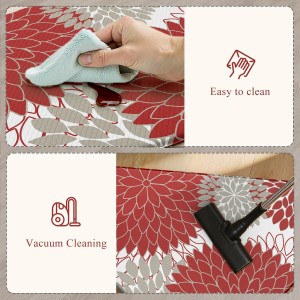 KIMODE Half Circle Kitchen Mats for Floor Cushioned Anti Fatigue,Semi Round Floral Boho Kitchen Rug Non Slip,Waterproof Padded Kitchen Floor Mat Carpet Decor for Sink Laundry Bathroom,Red