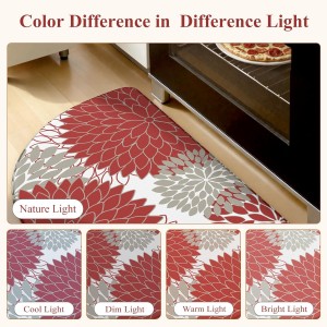 KIMODE Half Circle Kitchen Mats for Floor Cushioned Anti Fatigue,Semi Round Floral Boho Kitchen Rug Non Slip,Waterproof Padded Kitchen Floor Mat Carpet Decor for Sink Laundry Bathroom,Red