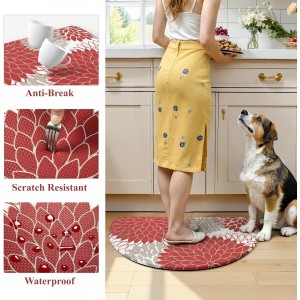 KIMODE Half Circle Kitchen Mats for Floor Cushioned Anti Fatigue,Semi Round Floral Boho Kitchen Rug Non Slip,Waterproof Padded Kitchen Floor Mat Carpet Decor for Sink Laundry Bathroom,Red