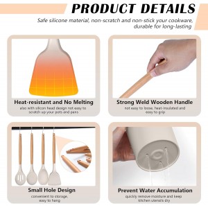 HaWare Kitchen Cooking Utensils Set, 23-Piece Silicone Kitchen Utensils Spatula Set with Holder, Heat Resistant Wooden Handle Kitchen Gadget for Nonstick Cookware, Food-grade Turner Spoon Sets (Khaki)