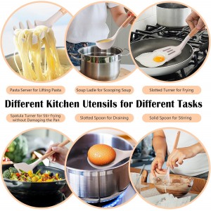 HaWare Kitchen Cooking Utensils Set, 23-Piece Silicone Kitchen Utensils Spatula Set with Holder, Heat Resistant Wooden Handle Kitchen Gadget for Nonstick Cookware, Food-grade Turner Spoon Sets (Khaki)