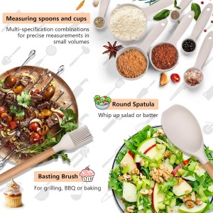 HaWare Kitchen Cooking Utensils Set, 23-Piece Silicone Kitchen Utensils Spatula Set with Holder, Heat Resistant Wooden Handle Kitchen Gadget for Nonstick Cookware, Food-grade Turner Spoon Sets (Khaki)