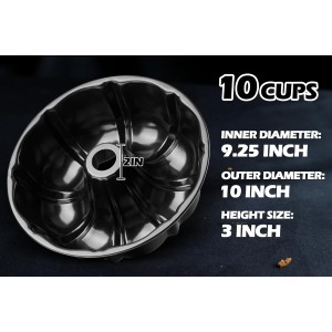 Leonyo 10Inch Nonstick Fluted Cake Pan, Heavy Duty Nonstick 10 Cups Carbon Steel Round Tube Pan for Baking Pound Cake, Oven Safe, Black