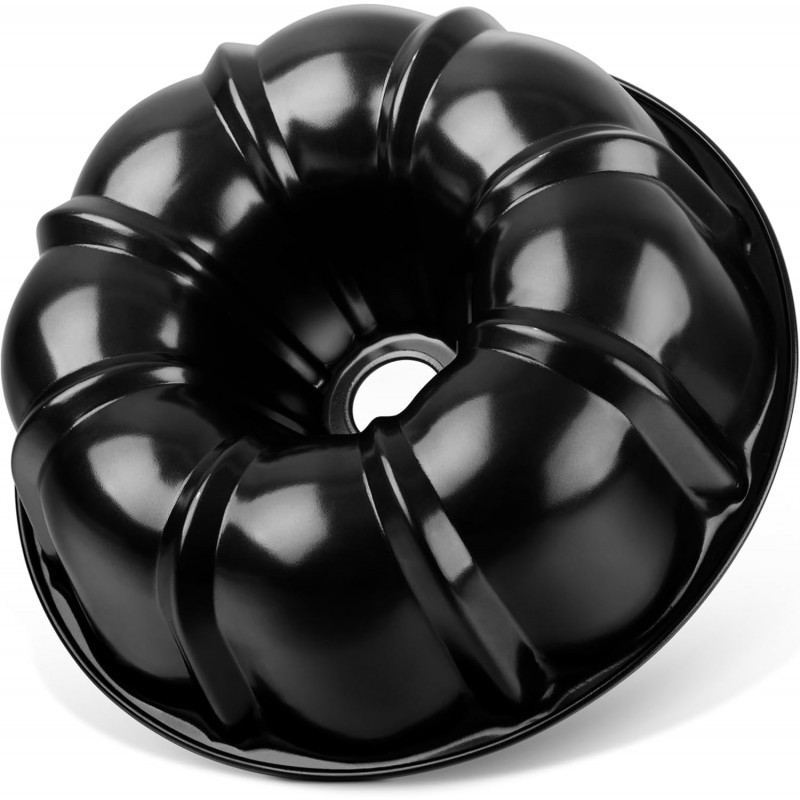 Leonyo 10Inch Nonstick Fluted Cake Pan, Heavy Duty Nonstick 10 Cups Carbon Steel Round Tube Pan for Baking Pound Cake, Oven Safe, Black