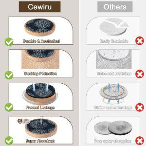 Wood Coasters Set of 4 with Holder, Cewiru Cup Mat for Drinks, Absorbent Coasters with Felt Insert for Coffee Table Protection, Modern Style Home Dining Table Decor, 4.3