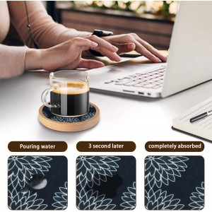 Wood Coasters Set of 4 with Holder, Cewiru Cup Mat for Drinks, Absorbent Coasters with Felt Insert for Coffee Table Protection, Modern Style Home Dining Table Decor, 4.3