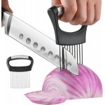 【2 PCS】Onion Holder for Slicing - Stainless Steel Vegetable & Fruit Cutter Chopper for Onions, Tomatoes, Avocados, Potatoes, Eggs, Meat & Lemon - Kitchen Slicer Assistant with Neat Guide & Tenderizer.