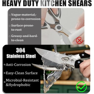 Professional Heavy Duty Kitchen Shears for Food – All in one Stainless Steel Chicken Shears Cut Bones, Meat, Fish Scales, Bottle Opener, Dishwasher Safe, Gift for Christmas Thanksgiving，Black Red
