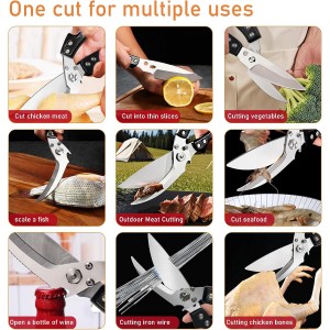 Professional Heavy Duty Kitchen Shears for Food – All in one Stainless Steel Chicken Shears Cut Bones, Meat, Fish Scales, Bottle Opener, Dishwasher Safe, Gift for Christmas Thanksgiving，Black Red