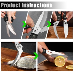 Professional Heavy Duty Kitchen Shears for Food – All in one Stainless Steel Chicken Shears Cut Bones, Meat, Fish Scales, Bottle Opener, Dishwasher Safe, Gift for Christmas Thanksgiving，Black Red