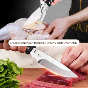 Professional Heavy Duty Kitchen Shears for Food – All in one Stainless Steel Chicken Shears Cut Bones, Meat, Fish Scales, Bottle Opener, Dishwasher Safe, Gift for Christmas Thanksgiving，Black Red