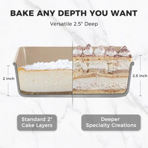 HONGBAKE Deep Baking Pans Set for Oven, Nonstick Rectangle Sheet Cake Pans for Baking, 13/11/9 Inch Rectangular Oven Tray for Cooking Brownie Lasagna, Stackable Multi-Depth Bakeware, Golden