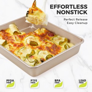 HONGBAKE Deep Baking Pans Set for Oven, Nonstick Rectangle Sheet Cake Pans for Baking, 13/11/9 Inch Rectangular Oven Tray for Cooking Brownie Lasagna, Stackable Multi-Depth Bakeware, Golden