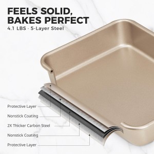 HONGBAKE Deep Baking Pans Set for Oven, Nonstick Rectangle Sheet Cake Pans for Baking, 13/11/9 Inch Rectangular Oven Tray for Cooking Brownie Lasagna, Stackable Multi-Depth Bakeware, Golden